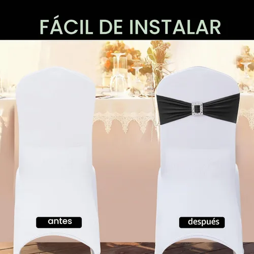 Vista 4 de Joccun 30 PCS Bandas de Spandex para Sillas con Lazos, Banda Elástica de Cubierta de Silla con Hebilla Deslizante, Lazos Elásticos Universales