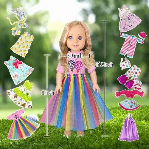 Vista 5 de WONDOLL American 10 Conjuntos de ropa de muñeca de 14/14.5 pulgadas