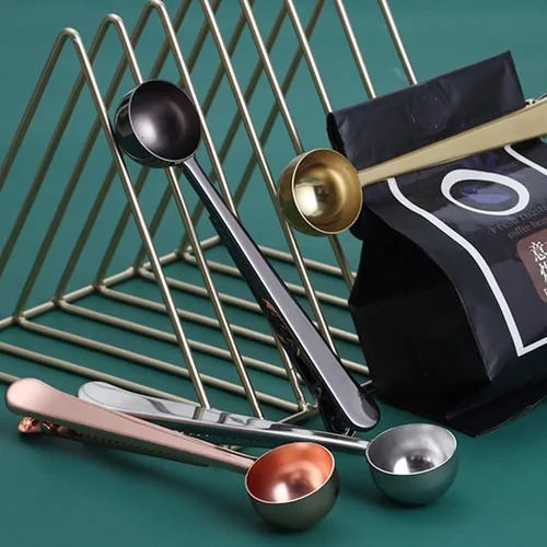 Vista 7 de Cuchara de café con clip de cucharada de acero inoxidable Cuchara de café con mango largo multifunción Bolsa de sellado Clip para té, café, proteína