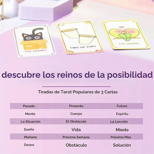 Vista 5 de Lindas cartas de tarot Kawaii para principiantes - Baraja mágica de anime Oracle para adolescentes