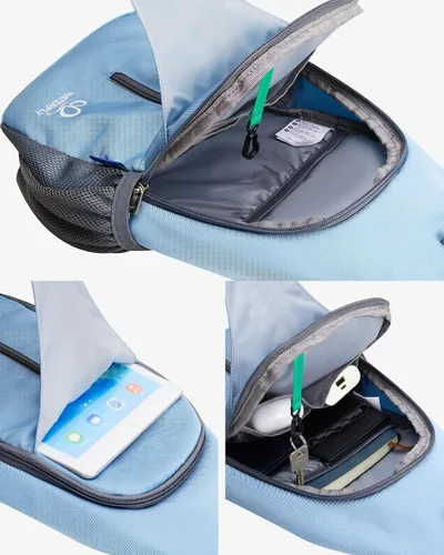 Vista 27 de Waterfly - Mochila cruzada tipo bandolera para viajes y caminatas, bolsa de pecho, Gris, talla única