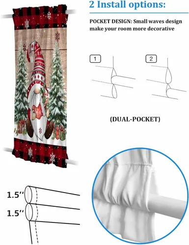 Vista 3 de Cortinas de puerta francesa de Navidad para ventana de puerta, panel de cortina con bolsillo para barra con alzapaños para luz lateral delantera