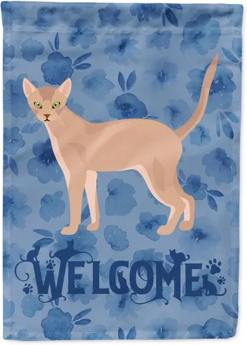 Vista 229 de Caroline's Treasures CK4813CHF - Bandera de bienvenida con gato abisinio azul, manga grande, para porche, para colgar en la pared, poliéster