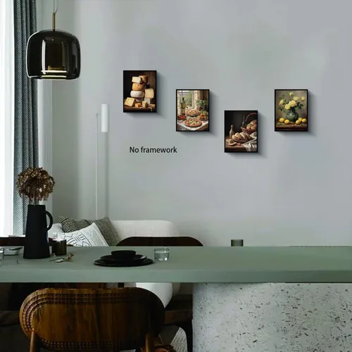 Vista 4 de TOCDGOO Juego de 4 piezas de arte de pared vintage para cocina, comida 8-Colorido