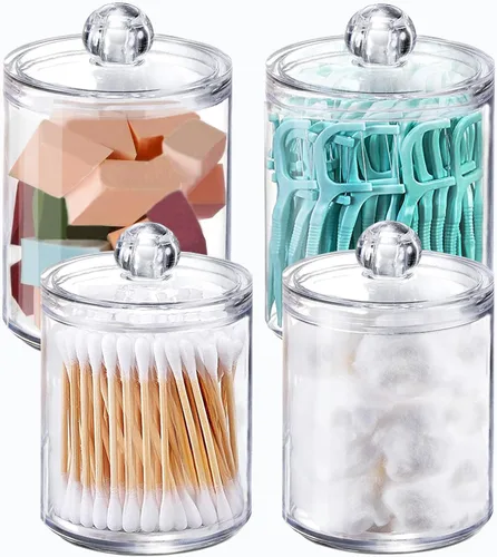 Vista 9 de Recipiente para hisopos de algodón con tapa, dispensador de baño Qtip frascos de boticario, recipiente de algodón acrílico transparente para hisopos