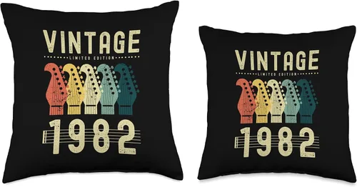 Vista 3 de Retro Born In 1982 Gifts & Gifts For Guitar Lovers Vintage Limited Edition 1982 - Almohada de cumpleaños para guitarra eléctrica, 16 x 16 pulgadas