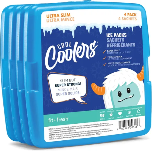 Vista 12 de Cool Coolers by Fit + Fresh, 4 Pack Slim Ice Packs, Space Saving Reusable Ice Packs for Lunch Boxes or Coolers