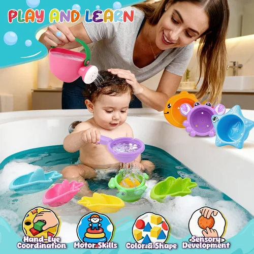 Vista 2 de 10 juguetes de baño para niños de 1 a 3 años, juguetes de agua para bañera y piscina para niños pequeños de 1 a 3 años y bebés de 12 a 18 meses