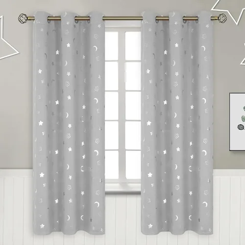 Vista 58 de BGment Cortinas opacas para dormitorio infantil, con aislamiento térmico, con ojales, estampado de estrellas plateadas, cortinas para oscurecer