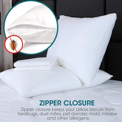 Vista 4 de Micropuff Protectores de almohada de tamaño estándar con cremallera, paquete de 2, funda de almohada hipoalergénica suave y transpirable. Funda