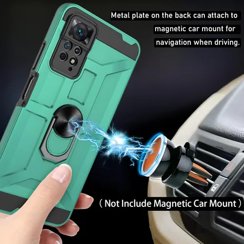 Vista 4 de Redmi Note 11 Pro - Funda con protector de pantalla de vidrio templado 3X, soporte de anillo integrado y soporte magnético para automóvil, funda a