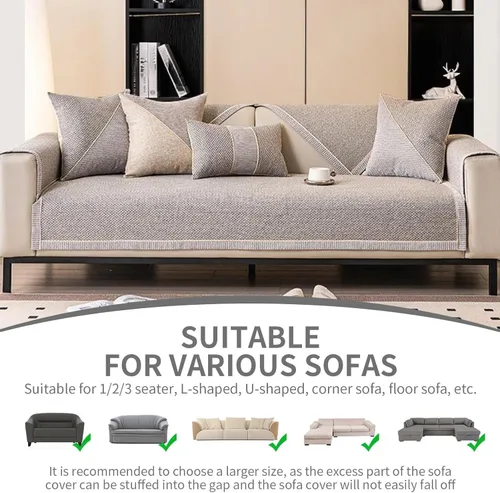 Vista 6 de Funda de sofá de estilo vintage con agarre antideslizante, mezcla tejida de algodón y lino, multiusos para sofás/sillones, lavable a máquina