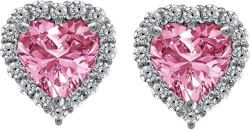 Vista 2 de Tienda Collection Platinum Plated Sterling Silver Simulated Birthstone Heart Stud Earrings with Infinite Elements Cubic Zirconia Accents Earrings