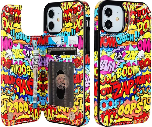Vista 17 de HAOPINSH Funda tipo cartera para iPhone 12/12 Pro - Bandera americana Girasol, tarjetero, cuero sintético, soporte, cierre magnético doble, a prueba