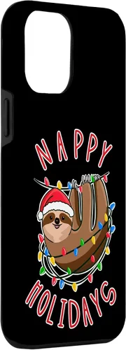Vista 3 de iPhone 15 Plus Nappy Holidays! Divertido perezoso enredado en la caja de luces de Navidad