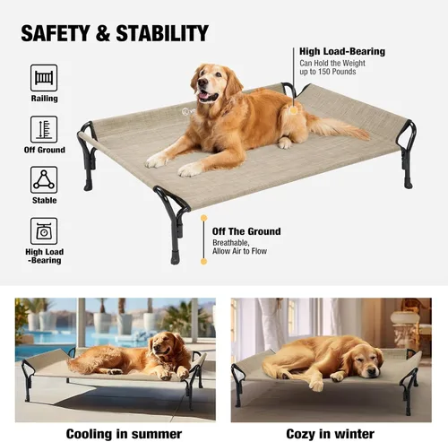 Vista 6 de Veehoo Cama elevada mediana para perro, barandilla, antideslizante, malla Teslin, 35 pulgadas de largo x 26 pulgadas de ancho x 11 pulgadas de alto