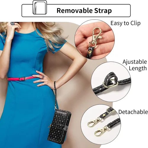 Vista 7 de Funda para teléfono iPhone 6 6S con cremallera y protector de pantalla con protector de pantalla, correa de cordón cruzado, ranura para iPhone 6 Six