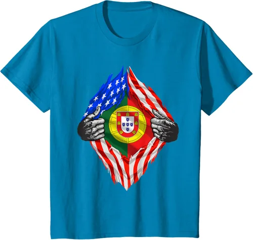 Vista 48 de Camiseta de bandera de Estados Unidos con diseño de raíces portuguesas, Negro, S