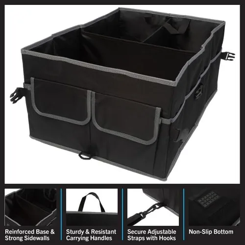 Vista 7 de Stalwart Organizador de coche – Caja de almacenamiento plegable para coche – Organizador de maletero para SUV, camión o sedán con forro inferior