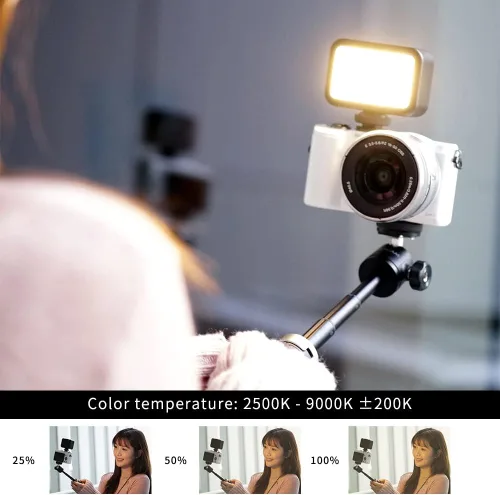 Vista 6 de MAXCAM Luz de video colorida RGB en la cámara, 0-360 grados a todo color, opciones de temperatura de color 2500K - 9000K, lámpara de atmósfera