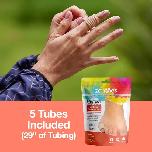 Vista 2 de ZenToes Tubos para los dedos de los pies, protectores de funda de tela con forro de gel, juego de 5 manguitos de tubo, 29 pulgadas, tubo forrado