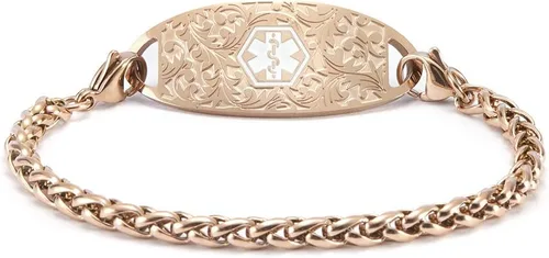 Vista 3 de Cadena de pulsera médica - Cadena de trigo de acero inoxidable intercambiable Pulsera de identificación de alerta médica