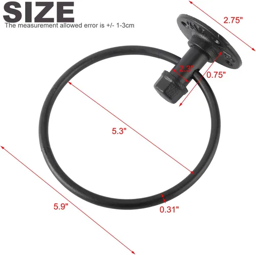 Vista 2 de HighFree Toallero industrial, soporte para toalla de mano de tubería de granja, accesorios de baño montados en la pared negro mate, anillo de toalla