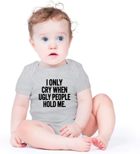 Vista 2 de AW Fashions I Only Cry When Ugly People Hold Me - Mameluco divertido para bebé de una pieza