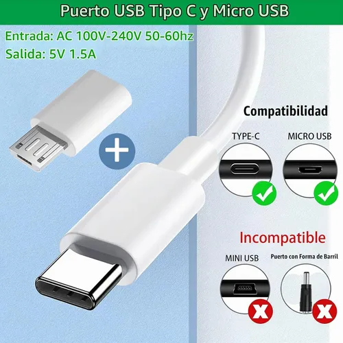 Vista 2 de Fuente de alimentación de 5 V 1.5 A, cargador de 5 voltios con puertos tipo C y micro USB, para Kindle de 5 voltios, teléfonos inteligentes