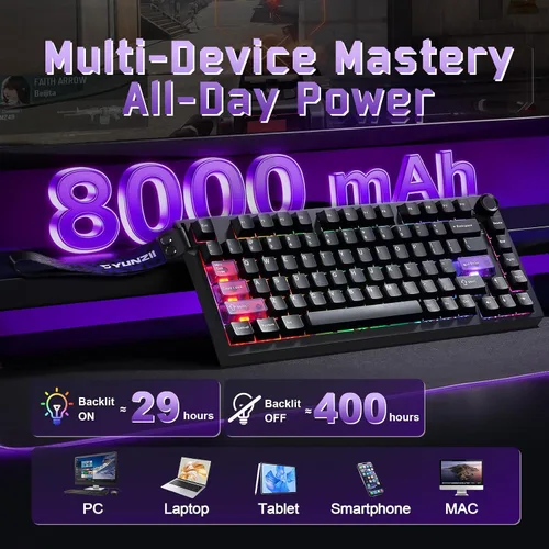 Vista 9 de YUNZII RT75 PRO Wireless Gaming Keyboard,Hall Effect Mechanical Rapid Trigger Magnetic Keyboard BluetoothUSB-C2.4G 8KHz Polling Rate &128K Scan,RGB