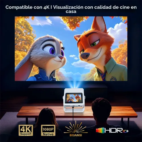 Vista 4 de Proyector con soporte 4K con WiFi y Bluetooth, Proyector inteligente portátil al aire con pantalla táctil, enfoque automático y control táctil