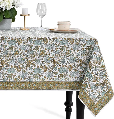Vista 25 de CPC - Mantel cuadrado 100% algodón, 60 x 60 pulgadas, estampado de bloques indios, mantel para bodas, primavera/verano, barbacoa, verde ágata