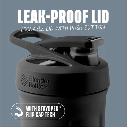 Vista 2 de BlenderBottle Strada Shaker Cup - Botella de agua aislada de acero inoxidable con batidor de alambre, 24 onzas, color negro