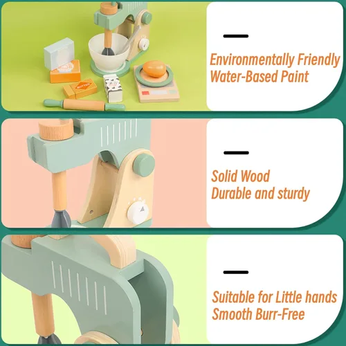 Vista 5 de Juego de juguetes de licuadora de madera para niños, juguete mezclador de galletas para hornear, accesorios de cocina Montessori para niñas y niños
