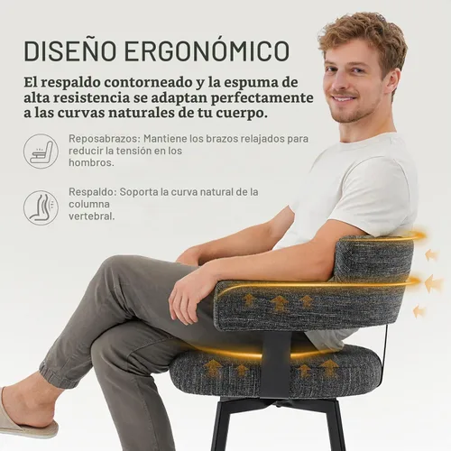 Vista 3 de Taburetes de Bar de Altura de Mostrador con Respaldo Completo – Juego de 2 Taburetes Giratorios de Mostrador con Respaldo Acolchado de Lino
