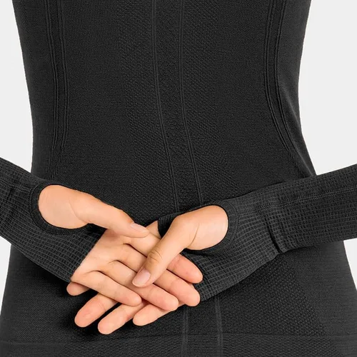 Vista 4 de Camiseta sin costuras para mujer, de manga larga, perfecta para yoga, gimnasio, para deportes y fitness, ajuste entallado