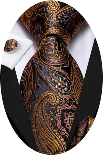 Vista 36 de Hi-Tie Conjunto de corbatas de seda con estampado paisley para hombre, pañuelo de bolsillo y gemelos, conjuntos de corbata formal para negocios a