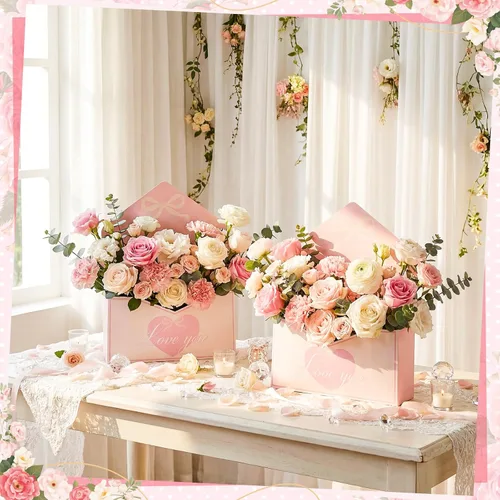 Vista 4 de Geyee 10 cajas sobre para ramo de floristería de graduación clase de 2026, ramo de flores de corazón rosa, embalaje de papel de regalo, bolsas