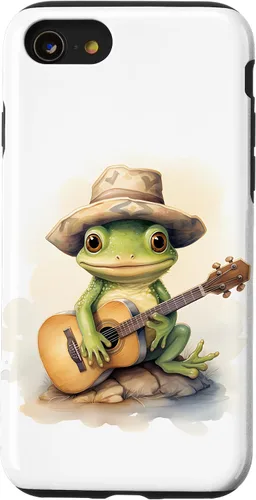 Vista 18 de Cute Little Green Frog Playing Guitar Case for iPhone 16