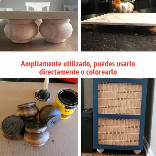 Vista 3 de Patas de madera para muebles de 2 pulgadas, patas de repuesto de madera maciza sin pintar, patas de gabinete/escritorio/sofá/estantería Bun Feet