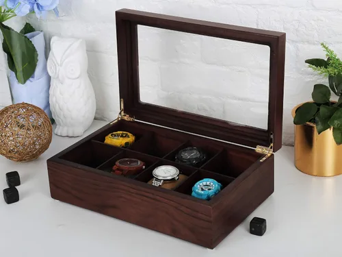Vista 4 de Caja de té (8 compartimentos) nogal oscuro + caja de té (8 compartimentos) palisandro