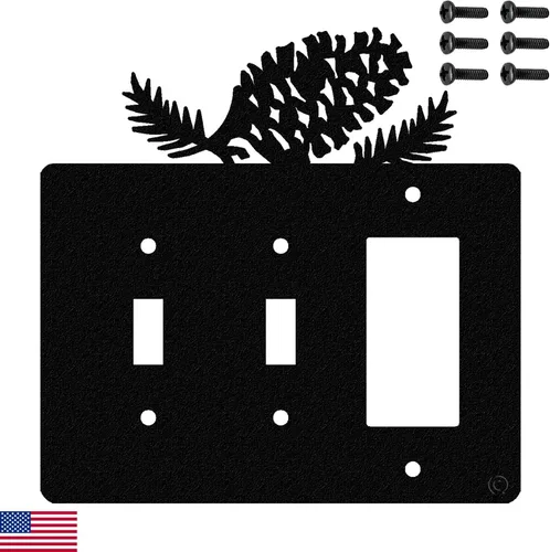 Vista 14 de Pine Cone - Placa de pared de doble toma de corriente dúplex (doble potencia, negro) - Fabricado en Estados Unidos