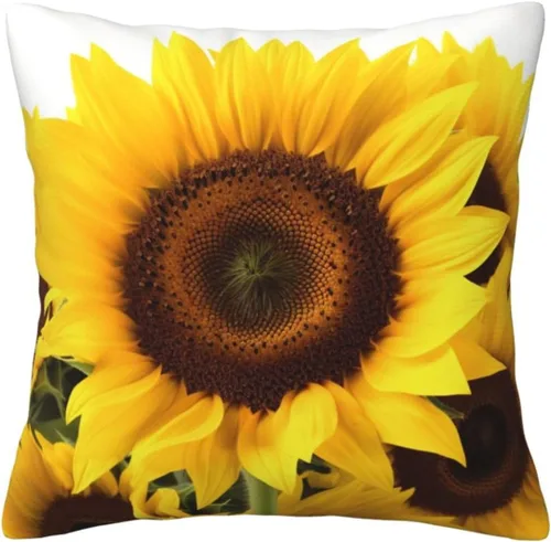 Vista 9 de Funda de cojín cuadrada suave con estampado de girasol, funda de cojín para decoración del hogar, sala de estar, cama, sofá automóvil, 16 x 16