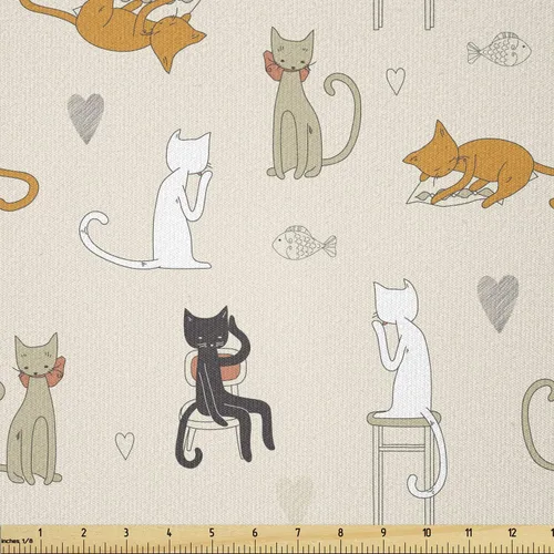 Vista 138 de Lunarable Tela de animales de The Yard, caras de gato y perro, mejores amigos, Bulldog Beagle, Labrador, Calico Kitty impresión, tela de satén