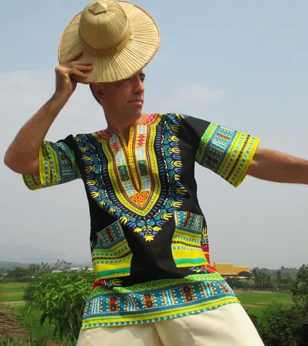 Vista 2 de RaanPahMuang Camisa de talla grande grande de algodón Dashiki negro brillante
