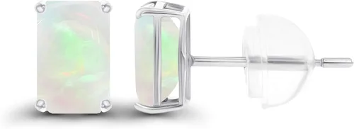 Vista 2 de Solid 925 Sterling Silver Gold Plated 6x4mm Emerald Cut Genuine Birthstone Stud Earrings For Women Natural or Created Hypoallergenic Gemstone Stud