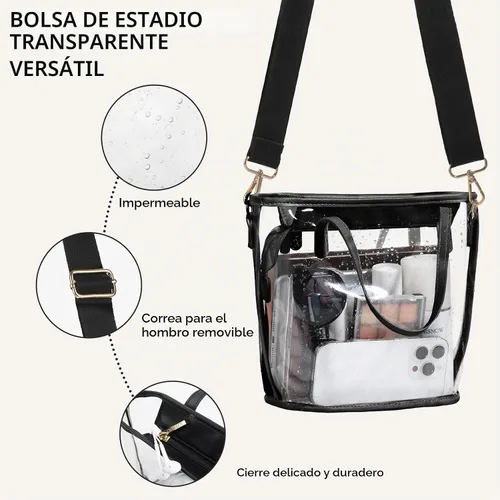 Vista 4 de CHICECO Bolsa transparente para mujer, bolsa transparente para eventos de estadio con correas ajustables, bolsa de mano para deportes, conciertos