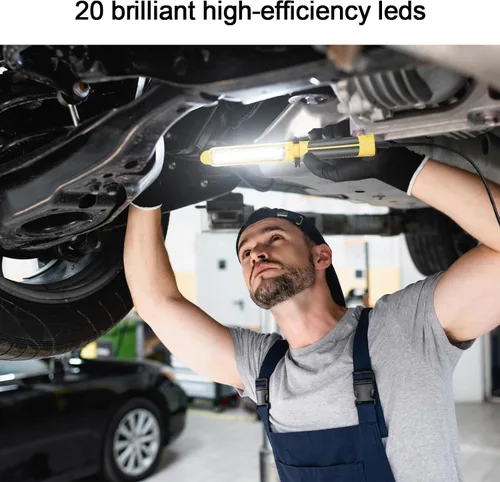 Vista 8 de Luz LED de Trabajo con Fuente de Luz LED COB Súper Brillante de 20, Luces de Trabajo Portátiles con Cable con Imán Fuerte, Gancho Giratorio Doble