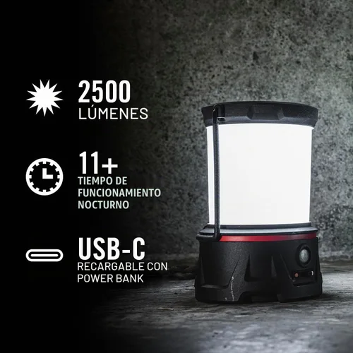 Vista 2 de Coast EAL40R Linterna de camping de emergencia recargable de 2500 lúmenes con modo intermitente rojo, mosquetón, difusor, mango plegable, modo bajo