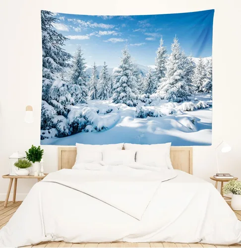 Vista 2 de Loccor - Tapiz de invierno, tapiz de montaña de invierno, escena de pinos blancos, colgante de pared, paisaje natural, tapices, arte de pared